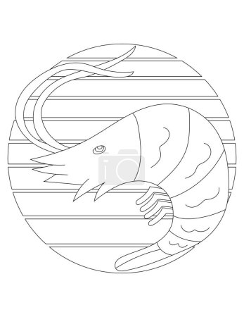 Foto de Página para colorear de camarones. Página para colorear de animales acuáticos para niños que aman los animales marinos submarinos, la vida marina y la vida marina - Imagen libre de derechos