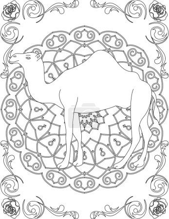 Camel and Mandala Coloring Page. Printable Coloring Worksheet for Kids and Adults. Educational Resources for School.