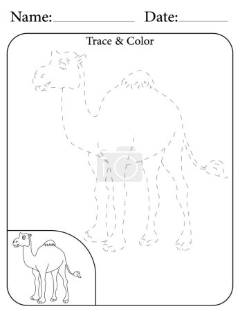 Camel Puzzle. Printable Activity Worksheet for Kids. Educational Resources for School. Trace and Color the Object