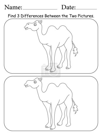 Camel Puzzle. Printable Activity Worksheet for Kids. Educational Resources for School. Find 3 Differences Between Objects