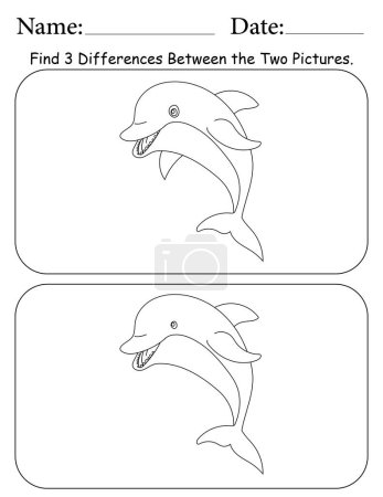 Dolphin Puzzle. Printable Activity Worksheet for Kids. Educational Resources for School. Find 3 Differences Between Objects