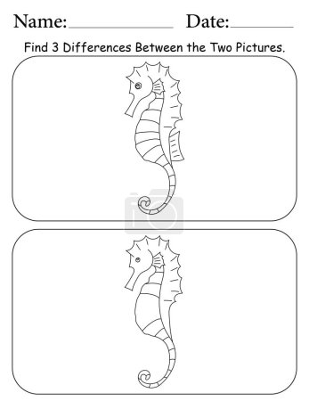 Photo for Seahorse Puzzle. Printable Activity Worksheet for Kids. Educational Resources for School. Find 3 Differences Between Objects - Royalty Free Image