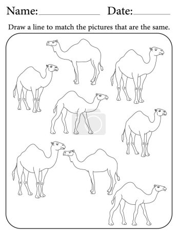 Camel Puzzle. Printable Activity Worksheet for Kids. Educational Resources for School. Match Similar Objects