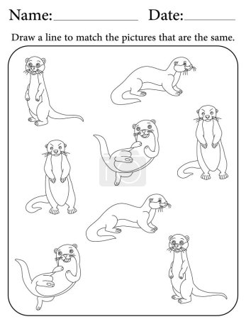 Otter Puzzle. Printable Activity Worksheet for Kids. Educational Resources for School. Match Similar Objects