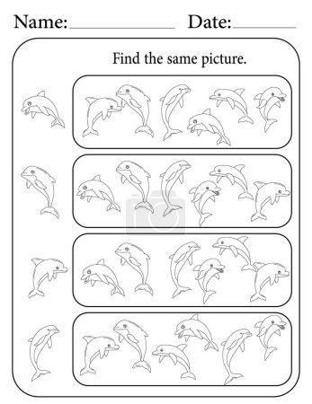 Dolphin Puzzle. Printable Activity Worksheet for Kids. Educational Resources for School. Find the Same Object.