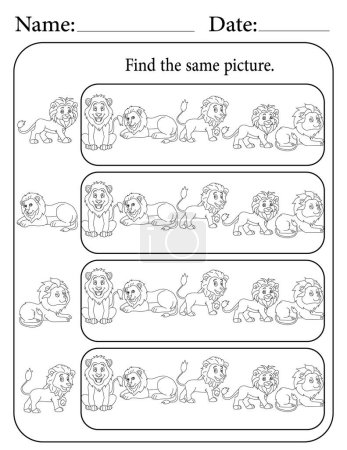 Photo for Lion Puzzle. Printable Kids Activity Worksheet. Educational Resources for School. Find the Same Object. - Royalty Free Image