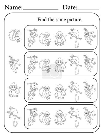 Photo for Monkey Puzzle. Printable Kids Activity Worksheet. Educational Resources for School. Find the Same Object. - Royalty Free Image