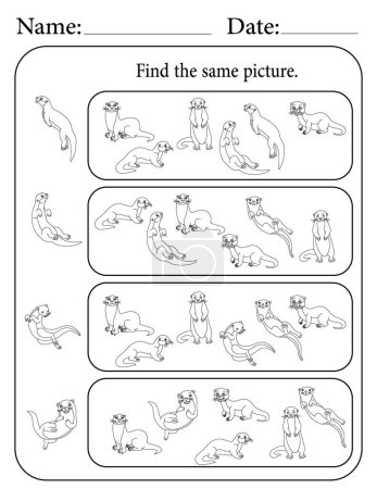 Otter Puzzle. Printable Kids Activity Worksheet. Educational Resources for School. Find the Same Object.
