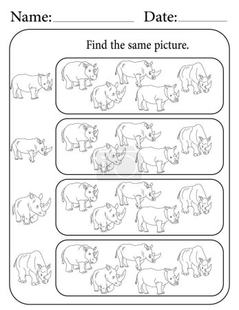 Photo for Rhino Puzzle. Printable Kids Activity Worksheet. Educational Resources for School. Find the Same Object. - Royalty Free Image