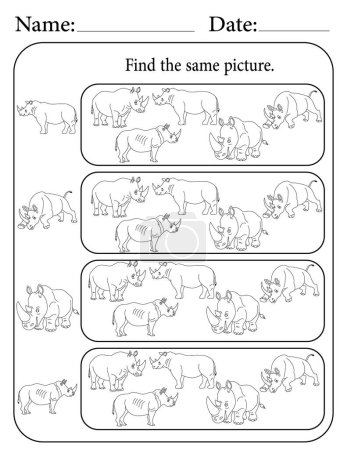 Photo for Rhino Puzzle. Printable Kids Activity Worksheet. Educational Resources for School. Find the Same Object. - Royalty Free Image