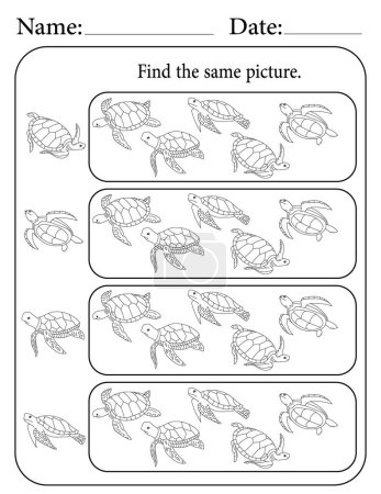Sea Turtle Puzzle. Printable Kids Activity Worksheet. Educational Resources for School. Find the Same Object.