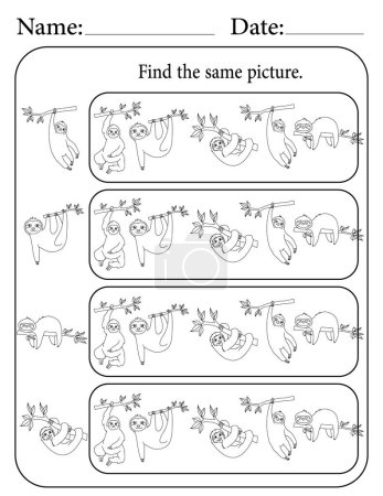 Photo for Sloth Puzzle. Printable Kids Activity Worksheet. Educational Resources for School. Find the Same Object. - Royalty Free Image