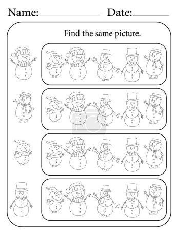 Photo for Snowman Puzzle. Printable Kids Activity Worksheet. Educational Resources for School. Find the Same Object. - Royalty Free Image