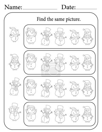 Photo for Snowman Puzzle. Printable Kids Activity Worksheet. Educational Resources for School. Find the Same Object. - Royalty Free Image