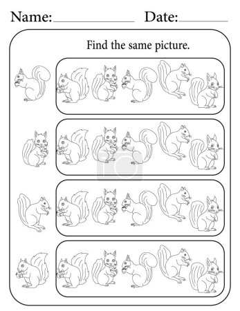 Photo for Squirrel Puzzle. Printable Kids Activity Worksheet. Educational Resources for School. Find the Same Object. - Royalty Free Image