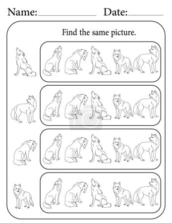 Photo for Wolf Puzzle. Printable Kids Activity Worksheet. Educational Resources for School. Find the Same Object. - Royalty Free Image