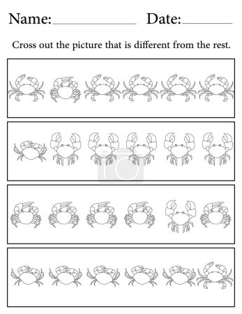 Crab Puzzle. Printable Kids Activity Worksheet. Educational Resources for School. Find the Different Object.