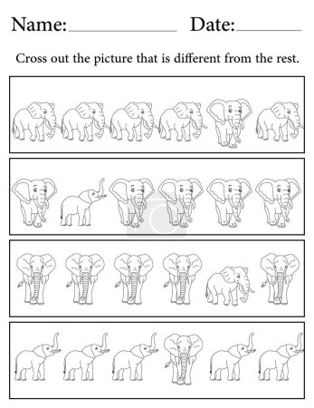 Photo for Elephant Puzzle. Printable Kids Activity Worksheet. Educational Resources for School. Find the Different Object. - Royalty Free Image