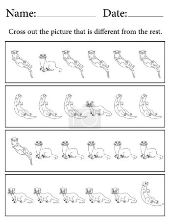 Otter Puzzle. Printable Kids Activity Worksheet. Educational Resources for School. Find the Different Object.