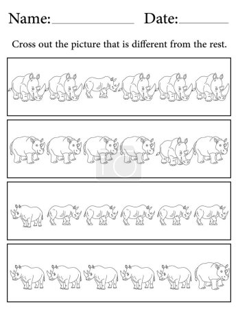 Photo for Rhino Puzzle. Printable Kids Activity Worksheet. Educational Resources for School. Find the Different Object. - Royalty Free Image