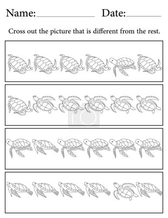 Sea Turtle Puzzle. Printable Kids Activity Worksheet. Educational Resources for School. Find the Different Object.
