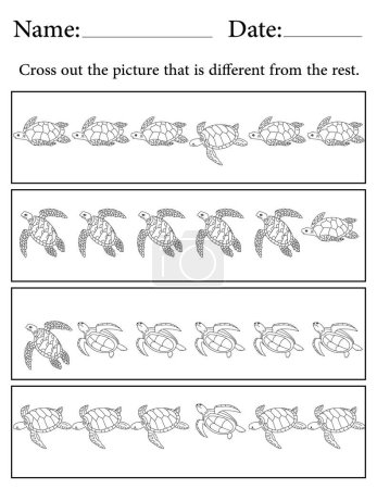 Sea Turtle Puzzle. Printable Kids Activity Worksheet. Educational Resources for School. Find the Different Object.