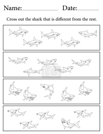 Photo for Shark Puzzle. Printable Kids Activity Worksheet. Educational Resources for School. Find the Different Object. - Royalty Free Image