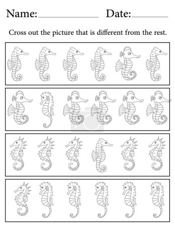 Photo for Seahorse Puzzle. Printable Kids Activity Worksheet. Educational Resources for School. Find the Different Object. - Royalty Free Image