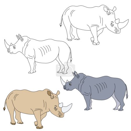 Rhino clipart. Wild Animals clipart collection for lovers of jungles and wildlife. This set will be a perfect addition to your safari and zoo-themed projects. It includes 2 rhinos with 2 designs for each one. colorful / black & white