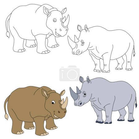 Rhino clipart. Wild Animals clipart collection for lovers of jungles and wildlife. This set will be a perfect addition to your safari and zoo-themed projects. It includes 2 rhinos with 2 designs for each one. colorful / black & white