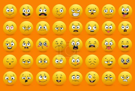 Gran conjunto de iconos emoticones sonrisa. Conjunto emoji de dibujos animados. Conjunto de emoticones vectoriales