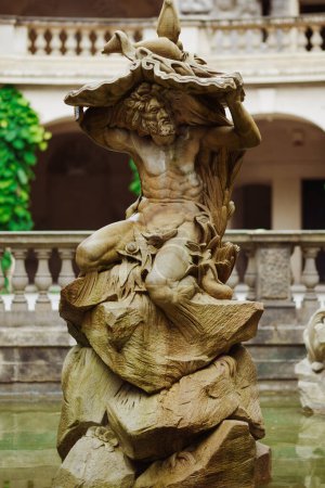 Photo for Statue of Neptune, Grotta fountain in Grebovka, Havlicek Gardens, Havlickovy zahrady, Prague, Czech Republic, Czechia - Sculpture of mythical god. High quality photo - Royalty Free Image