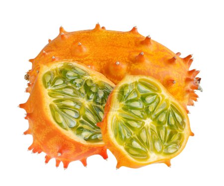 Photo for Horned melon fruit isolated on white background with clipping path. - Royalty Free Image