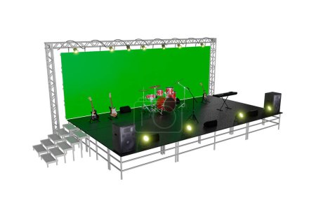 Photo for 3d rendering concert stage scene with instrument and giant green screen - Royalty Free Image