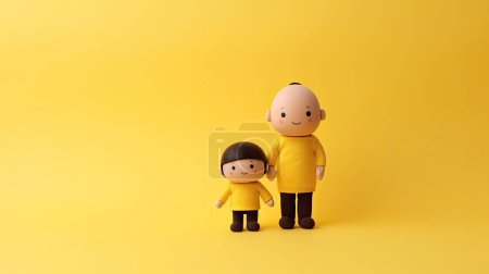 Téléchargez les photos : Mignon petit garçon et père en costume jaune et t-shirt jaune. 3d rendu pour le jour des pères - en image libre de droit