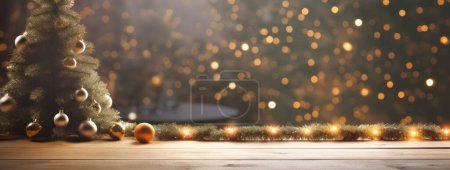 Photo for Christmas garland bokeh lights over dark blue background, Holiday illumination and decoration concept, Sparkling Golden Christmas Star - Royalty Free Image