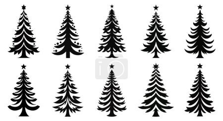 Photo for Christmas tree silhouette collection, cartoon Christmas pine tree set icon holiday decoration - Royalty Free Image