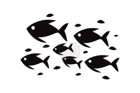 Illustration for Cute ocean  fishes Wall Sticker, Metal art decor, Wall decals and simple minimalist wall artwork, Simple design of fish swimming in figures - Royalty Free Image