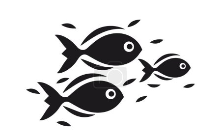 Illustration for Cute ocean  fishes Wall Sticker, Metal art decor, Wall decals and simple minimalist wall artwork, Simple design of fish swimming in figures - Royalty Free Image