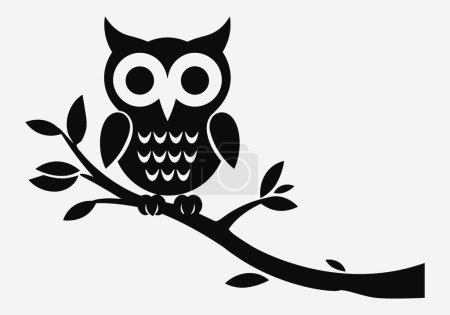 Illustration for Cute cartoon owl sitting on branch switch Board Wall Sticker, Metal art decor, Wall decals and simple minimalist wall artwork - Royalty Free Image