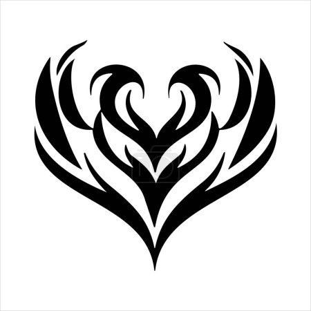 Photo for Heart tattoo design flames and fire, heart and love symbols, gothic tattoos and print templates, heart silhouettes - Royalty Free Image