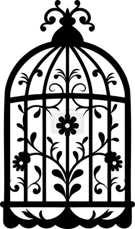 Bird cages silhouettes. Black wall decals with flying birds in cages, minimalistic decorative art for interior, vintage birdcages, ornamental bird cages