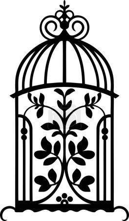 Bird cages silhouettes. Black wall decals with flying birds in cages, minimalistic decorative art for interior, vintage birdcages, ornamental bird cages