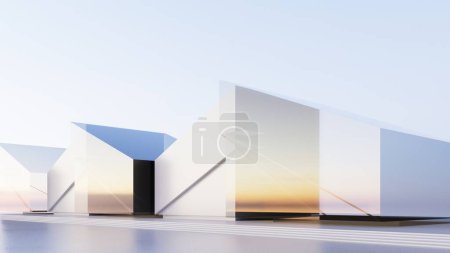 Photo for Abstract futuristic architecture with flat floor and blue sky, combined shape design between triangle and quadrangle - Royalty Free Image