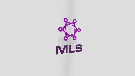 Téléchargez les photos : Juillet 2023, le logo isolé de MLS Messaging Layer Security sur un mur d'écrans, vue macro avec pixels visibles. - en image libre de droit