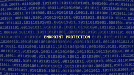 Photo for Cyber attack endpoint protection. Vulnerability text in binary system ascii art style, code on editor screen. Text in English, English text - Royalty Free Image