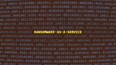 Foto de Ataque cibernético ransomware-as-a-service. Texto de vulnerabilidad en estilo de arte ascii sistema binario, código en la pantalla del editor. Texto en inglés, texto en inglés - Imagen libre de derechos