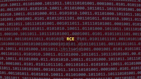 Téléchargez les photos : Cyber attaque rce. Texte de vulnérabilité dans le style d'art ascii système binaire, exécution de code à distance sur l'écran de l'éditeur. Texte en anglais, texte en anglais - en image libre de droit