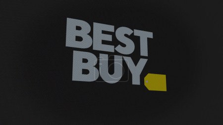 Photo for 07th September 2023 Richfield, Minnesota. The logo of Best Buy on a white wall of screens. Best Buy brand on a device. - Royalty Free Image