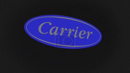 Téléchargez les photos : 07 septembre 2023 Palm Beach Gardens, Floride. Le logo de Carrier Global sur un mur blanc d'écrans. Marque Carrier Global sur un appareil. - en image libre de droit
